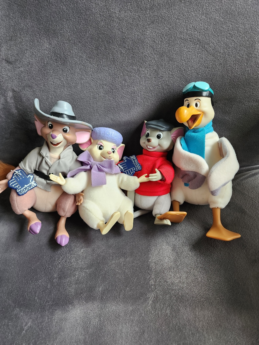 Rescuers Down Under Plush Bird & Mouse Character Set in White, Purple, Red, Blue